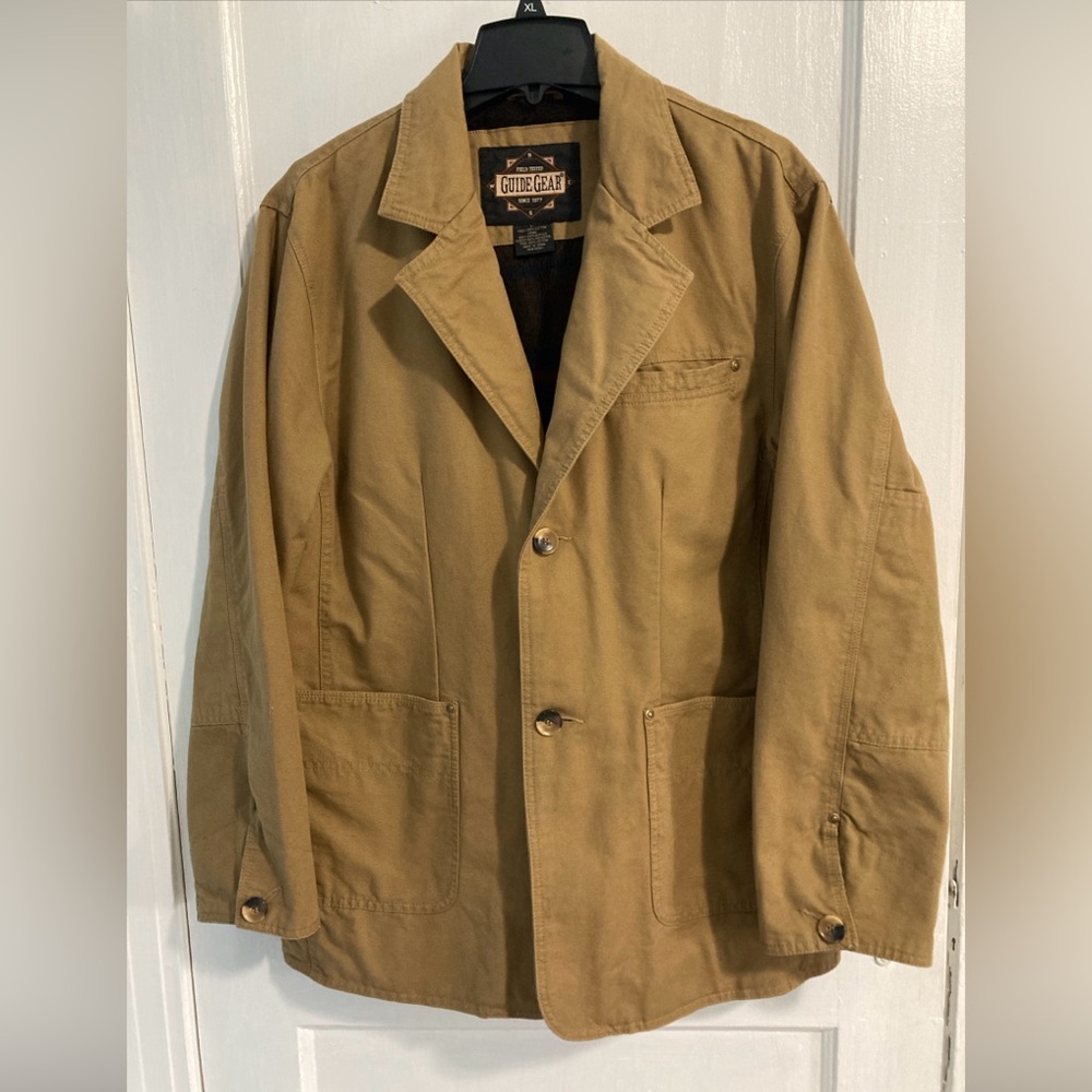 Guide Gear Brown Canvas Field Jacket Work Coat Button Up Lined Pockets Men’s L